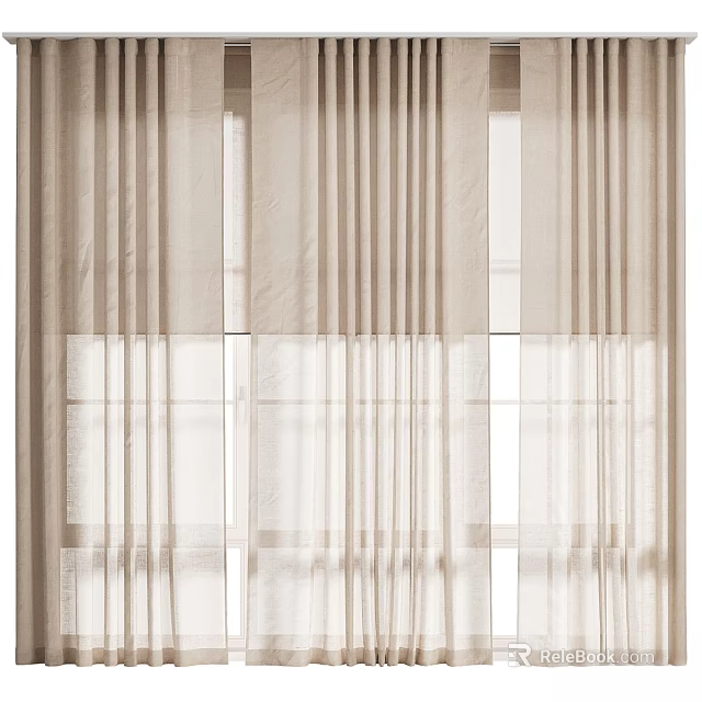 Elegant Beige Sheer Window Curtains Flowy Voile Soft Light Filtering Home Decor 3d model 