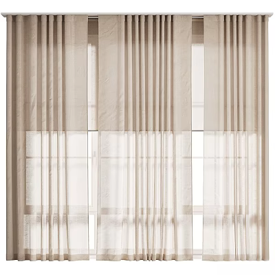 Elegant Beige Sheer Window Curtains Flowy Voile Soft Light Filtering Home Decor 3d model