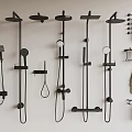 Wall Mounted Modern Black Shower Systems With Rainfall And Handheld Units Plus Towel Racks 3d model