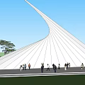 Outdoor White Curved Architectural Structure With Green Grass People And Blue Sky