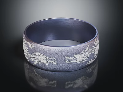 Dark Blue Brushed Bracelet With Intricate Dragon Carvings And Reflective Surface 3d model