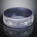 Dark Blue Brushed Bracelet With Intricate Dragon Carvings And Reflective Surface