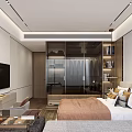 Modern Bedroom Interior With Platform Bed Wooden Cabinets And Large Windows