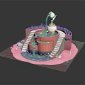 Colorful Cartoon Scene With Multi Layer Pink Structure Stairs Water Pools And Fountain Decorations