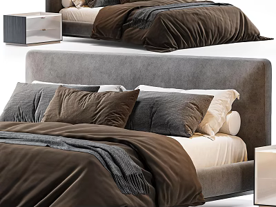 Modern Double Bed Fabric Double Bed 3d model