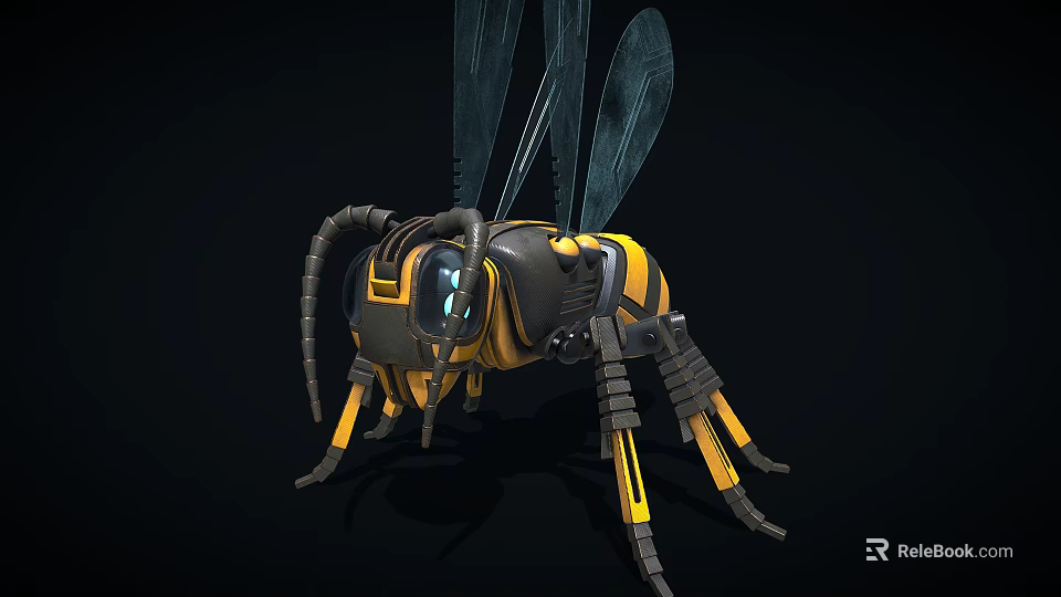 Mechanical Bee Featuring Yellow Black Body Mechanical Wings Legs And Eyes 3d model 