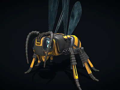 Mechanical Bee Featuring Yellow Black Body Mechanical Wings Legs And Eyes 3d model