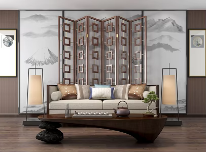 New Chinese-style Double Sofa Coffee Table 3d model