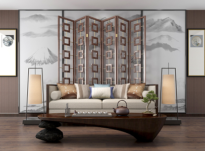 New Chinese-style Double Sofa Coffee Table 3d model