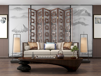 New Chinese-style Double Sofa Coffee Table 3d model