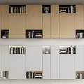 Modern Wooden And White Bookcase Design With Cabinet Doors Open Compartments And Decorative Items