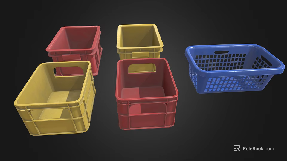 Colorful Plastic Baskets With Red Yellow Blue Square And Grid Patterns 3d model 