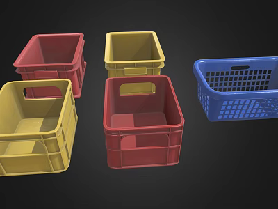 Colorful Plastic Baskets With Red Yellow Blue Square And Grid Patterns 3d model