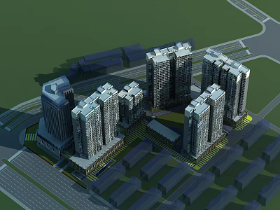 Birds Eye View Urban Planning with Modern High Rise Residential Buildings and Layout 3d model