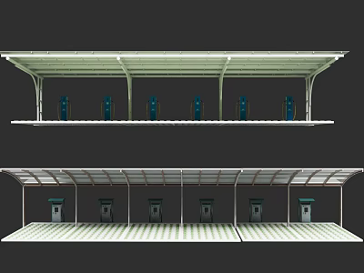 Modern Platform Shelter Design With Roof Structure Seating Areas And Trash Bins 3d model