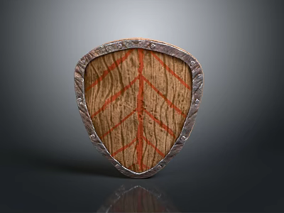 Vintage Wooden Shield With Red Striped Pattern And Decorative Metal Rim 3d model