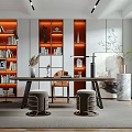Modern Study Room Interior With Bookshelves Books Table Chair And Decorative Elements 3d model