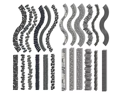 Creative Curved And Straight Stepping Stones Design With Stone Slabs And Patterns 3d model