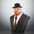 Male Human Character Bust With Black Fedora Plaid Suit Red Tie Smoking Cigarette