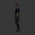 3D Male Sci Fi Character In Tactical Black Blue Outfit With Gloves Belt And Boots