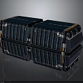 Futuristic Tactical Weapon With Modular Metallic Structure Blue Black Finish And Yellow Warning Accents