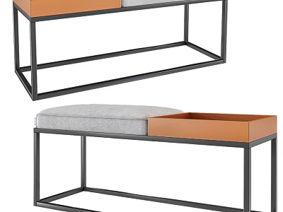 Stylish Ottoman With Metal Frame Gray Padded Seat And Brown Storage Section 3d model