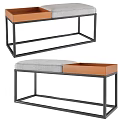 Stylish Ottoman With Metal Frame Gray Padded Seat And Brown Storage Section