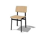 Modern Dining Chair with Wooden Backrest Black Metal Legs and Fabric Seat