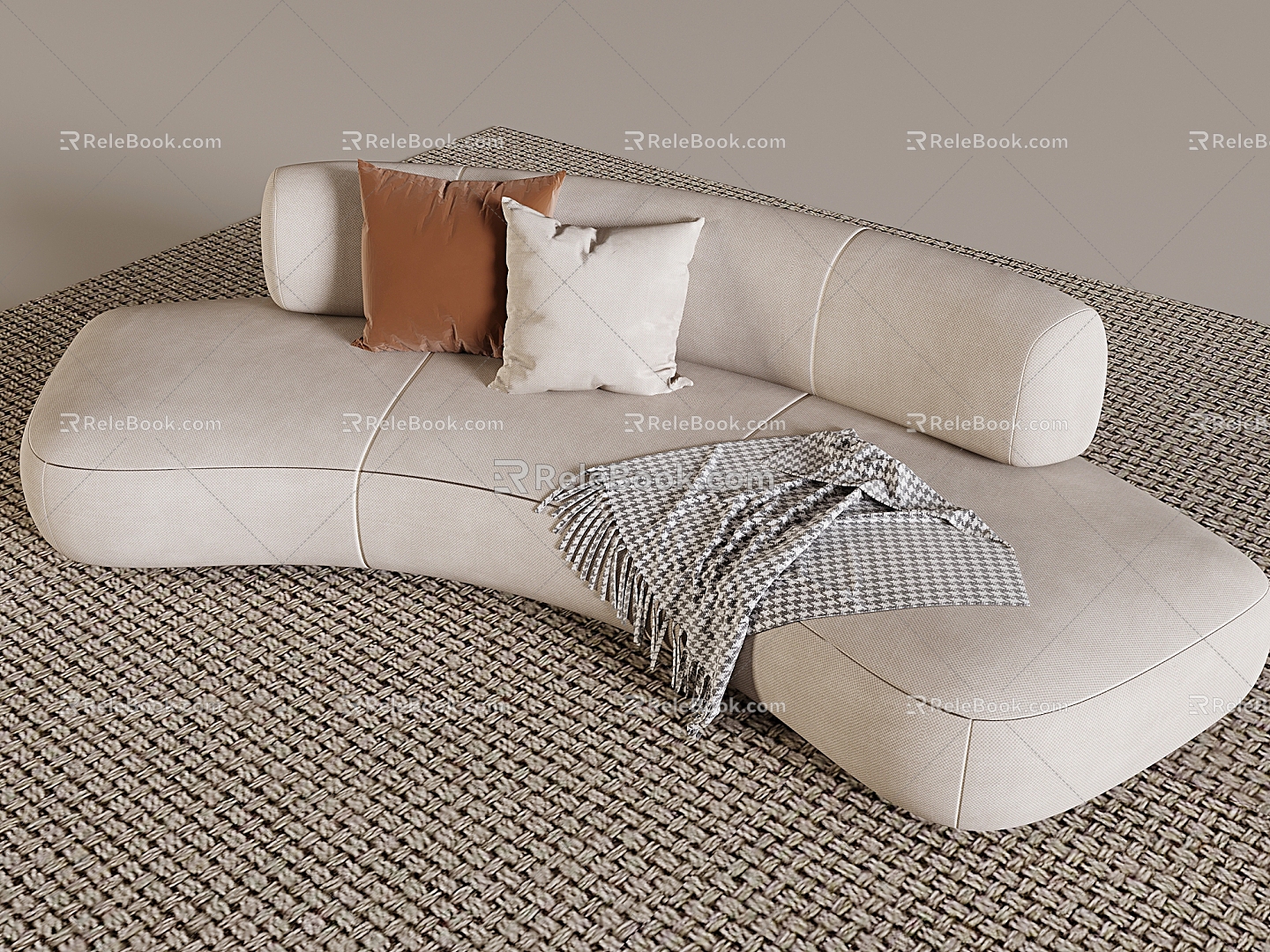 Italian Style Simple Curved Sofa Cream Wind Cloud Fabric Sofa Nordic Shaped Corner Sofa Pillow Sofa Towel Carpet model