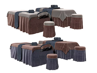 Multiple Comfortable Massage Beds With Matching Stools And Soft Fabric Covers 3d model