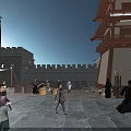 Ancient Style Commercial Street With Traditional Architecture Red Lanterns And Evening Pedestrians
