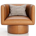 Brown Leather Leisure Chair with Armrests and Striped Cushion in Modern Style