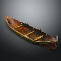 Vintage Wooden Boat With Aged Brown Hull Green Trim And Wooden Seats
