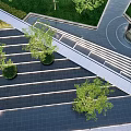 Modern Garden Landscape Design With Illuminated Terraced Steps Green Lawns And Trees