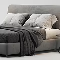 Modern Gray Double Bed with Soft Pillows Cozy Blanket and Side Tables 3d model