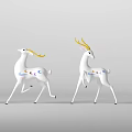 White Deer Figurines With Golden Antlers And Blue Patterns In Different Poses