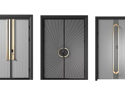 Sleek Modern Double Doors Design With Black Frames Metal Handles And Panel Patterns 3d model