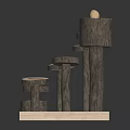 Wooden Stone Decorative Stumps With Circular Tops Different Heights On Wooden Base