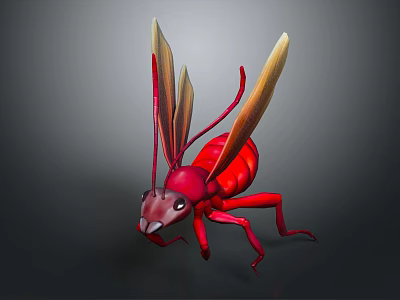 Detailed 3D Rendered Red Ant With Transparent Wings And Segmented Body 3d model