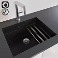 Black Kitchen Sink With Stainless Steel Drainage Rack And Modern Faucet Design