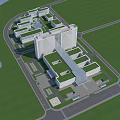 Modern Hospital Building Design With Green Roofs Glass Corridor And Surrounding Greenery