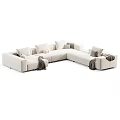 White Sectional Sofa With Multiple Pillows And Cozy Blankets In Modern Style 3d model
