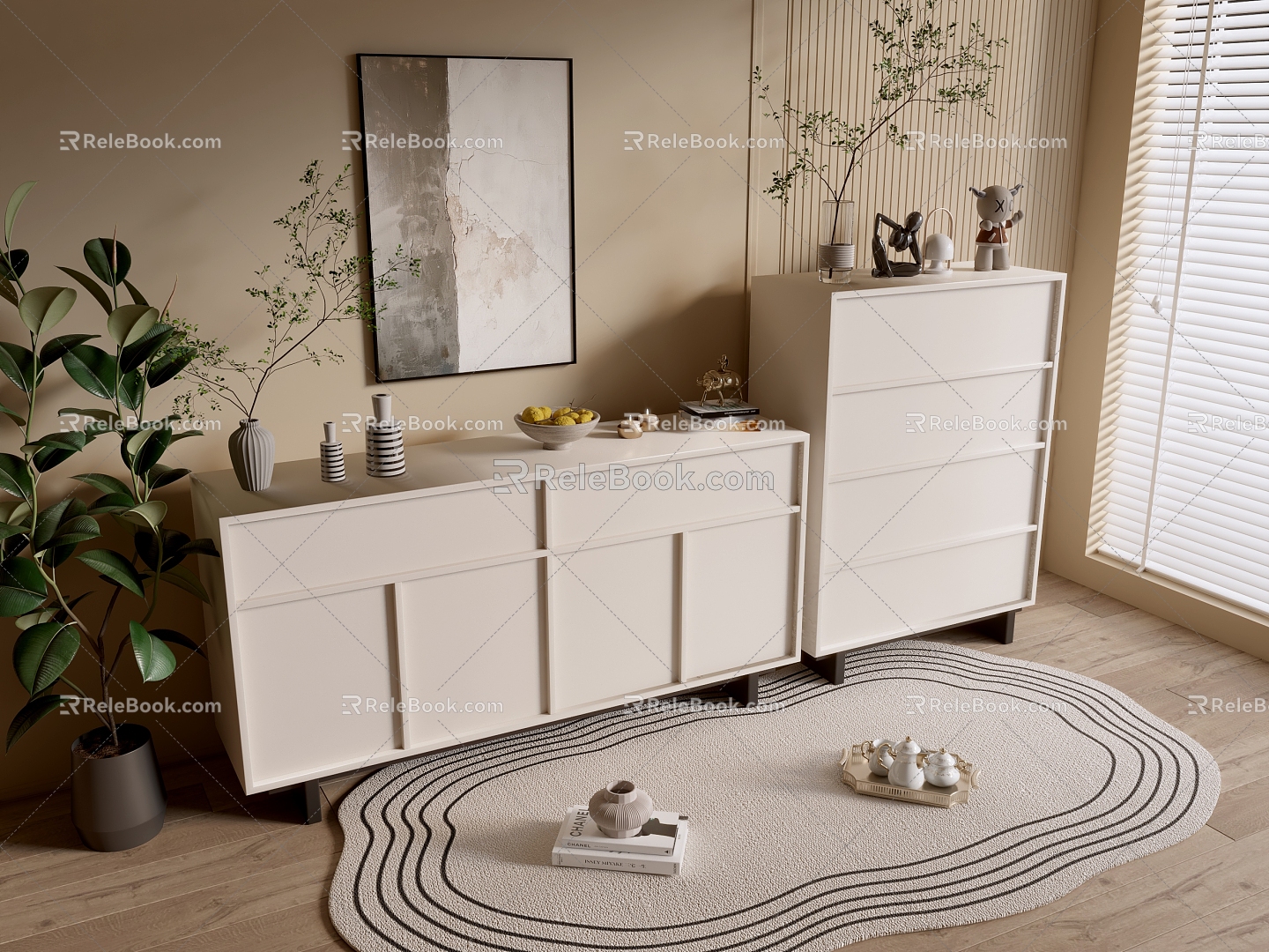 Modern Cream Style Cabinet Whole Cabinet Sideboard Cabinet Balcony Cabinet Storage Cabinet Entrance Cabinet 3d model