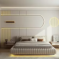 Modern Bedroom Interior With Upholstered Bed Accent Wall Lighting And Nightstands