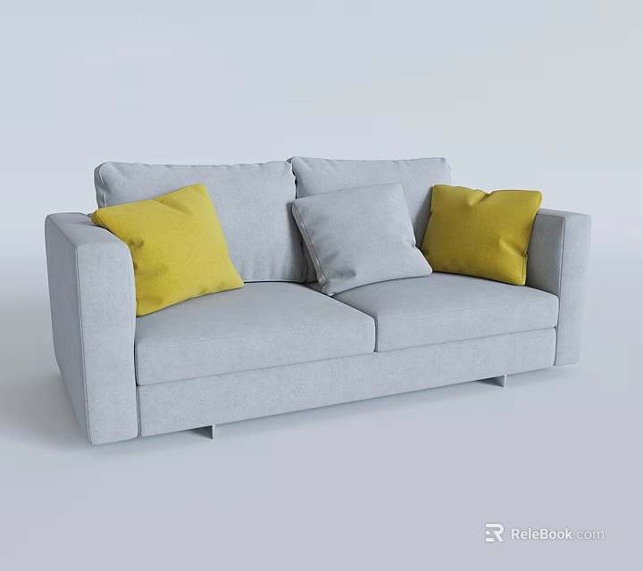 Modern Gray Casual Sofa Set With Yellow And Gray Decorative Pillows 3d model
