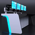 Modern Console Setup With Multiple Screens And Blue Accent Lighting 3d model