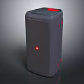 Portable Wireless Speaker With Deep Gray Body And Red Accents For Powerful Sound