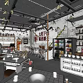 Casual Hotpot Restaurant Interior With Exposed Brick Walls Wooden Tables And Pendant Lights