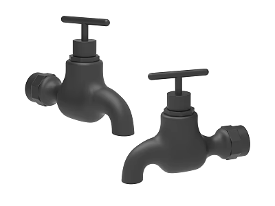 Two Black Faucets with Classic Handle Design and Matte Black Finish 3d model