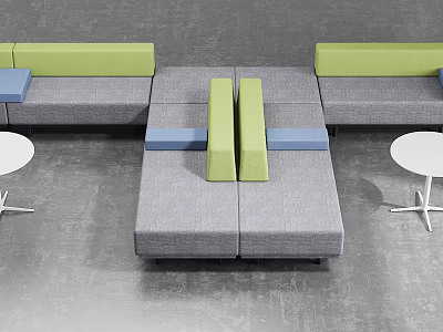 Modern Gray Green Blue Modular Sofa And Coffee Table Set With White Round Tables 3d model